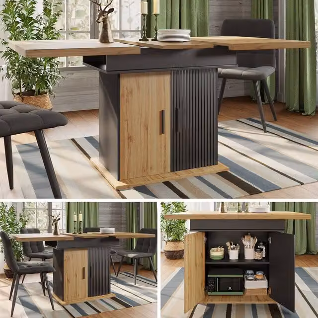 BTM Extendable Retro Style Dining Table with Folding Top in Sand and Brown