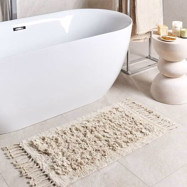 Wyld and Coco Beige Rectangular Woven Cotton Bath Mat, W: 50 cm, L: 80 cm