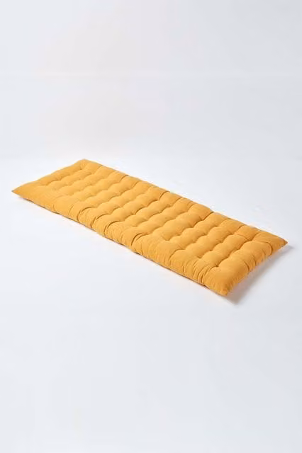 Homescapes Mustard Yellow 3 Seater Garden Bench Cushion, W: 143 cm, D: 48 cm