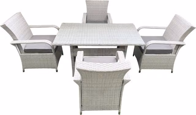 Fimous 4 Seater Rattan Garden Furniture Set with Rectangular Dining Table and Chairs in Light Grey