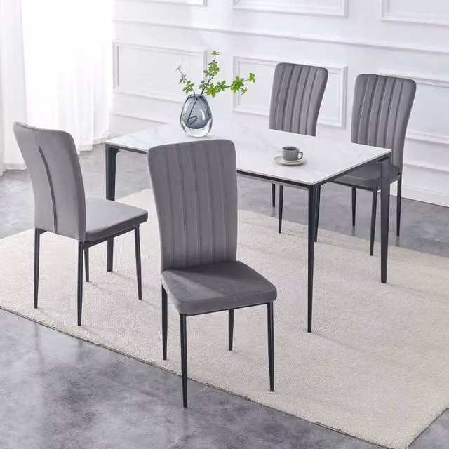 FORGEVIO Set of 4 Modern Dining Chairs with Grey Velvet Upholstered Seats and Black Metal Frames – 1