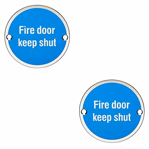 Loops 2 Pack Fire Door Keep Shut Signs in Polished Stainless Steel, 76mm Diameter – 1