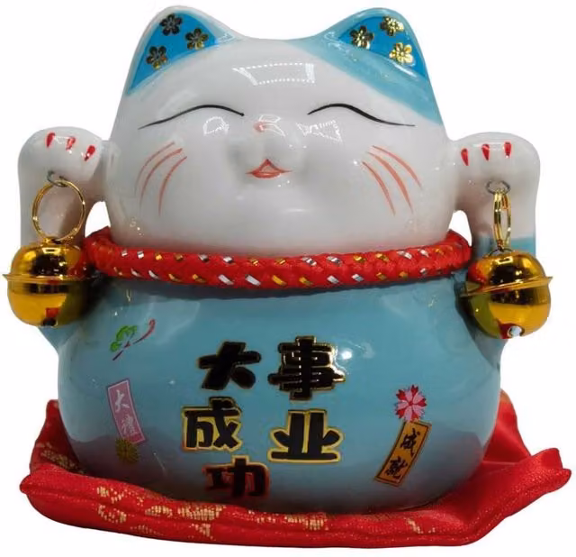 KDMD Ceramic Money Cat Bank in Blue and Aqua with Gold Details – 1