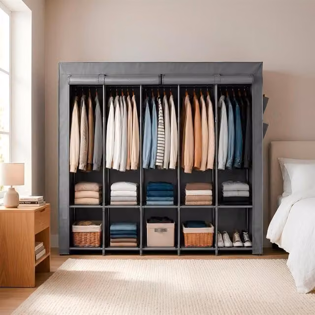 Harbour Housewares Portable Fabric Wardrobe in Grey, H x W x D: 167 x 211 x 45 cm – 1