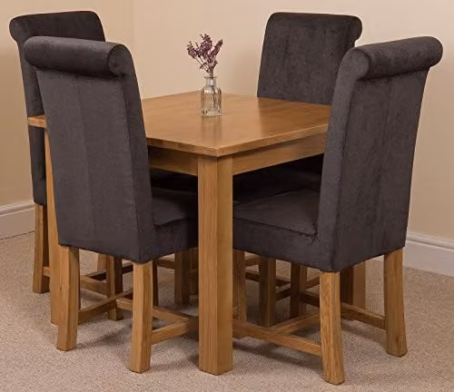 Oak Furniture King Oslo Solid Oak 4 Seater Dining Set with Black Upholstered Washington Chairs, W/D/H: 90 x 90 x 77 cm – 1