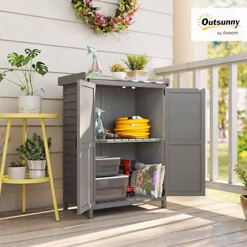 Outsunny Grey Wooden Garden Shed with Shelf and Side Hooks, W/D/H: 71.5 x 39 x 95 cm – 2