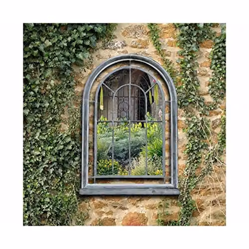 Charles Bentley Garden Grey Rustic Oval Wrought Iron Arch Wall Mounted Mirror, H: 75 cm, W: 51 cm – 3