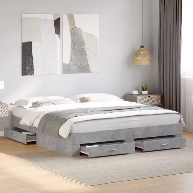 Berkfield Home Super King Bed Frame with Drawers in Concrete Grey, W/D/H: 180 x 200 cm