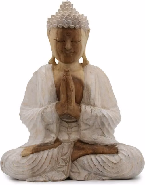 KDMK Hand Carved Bali Ethnic Buddha Statue in Brown and White Wood
