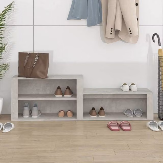 Berkfield Home Shoe Cabinet in Concrete Grey, W/D/H: 150 x 35 x 45 cm