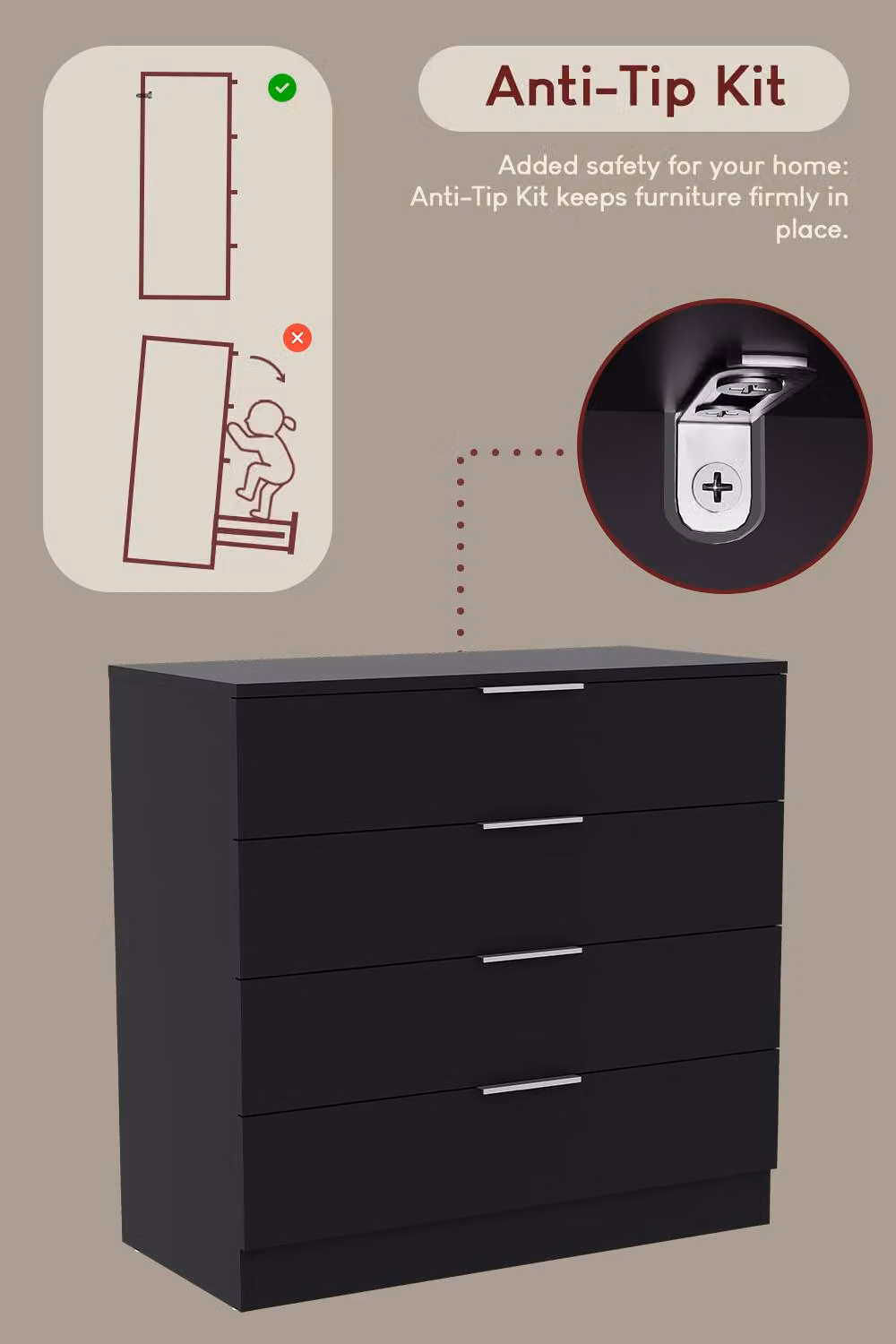 HD Designs Trega 4 Drawer Chest of Drawers in Black – 5