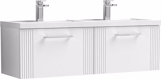 Balterley Wall Hung 2 Drawer Vanity Unit with 2 Polymarble Basins, Satin White, W: 120 cm