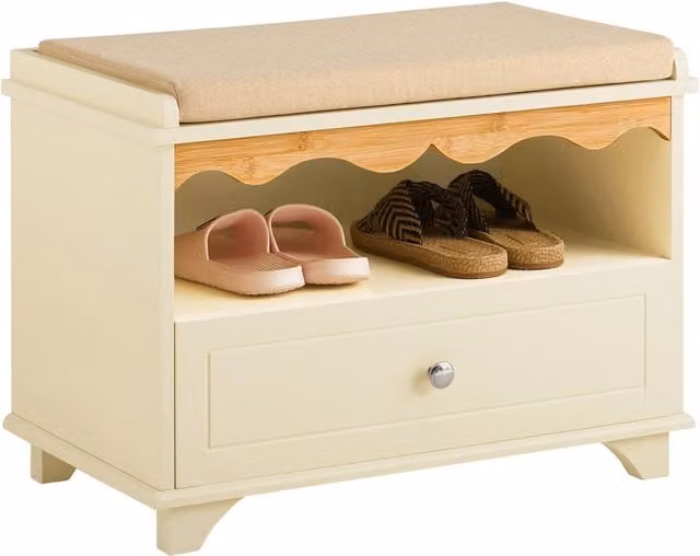 SoBuy Modern Beige Fabric Upholstered Shoe Rack and Storage Bench