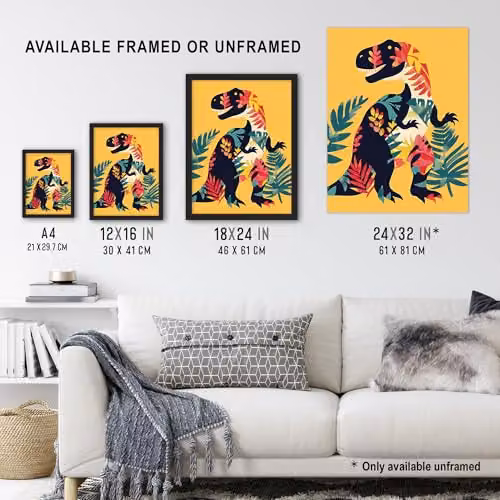 Artery8 Boho Botanical T Rex Dinosaur Wall Art Poster Print, Multicolour, W: 46 cm, H: 61 cm – 3
