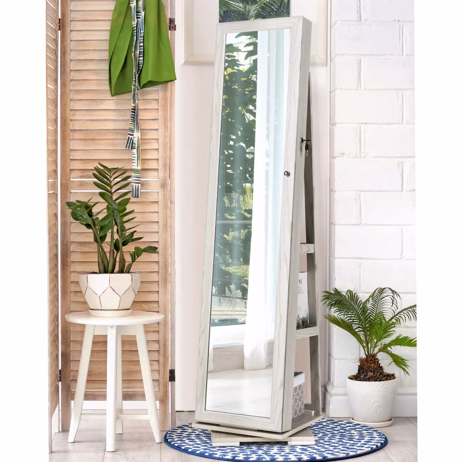 Costway 3-in-1 Rotating Mirrored Jewelry Armoire and Large Capacity Makeup Organizer in White – 3