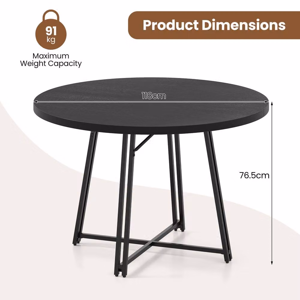 Costway Modern Round Dining Table in Black, Diameter: 118 cm – 2