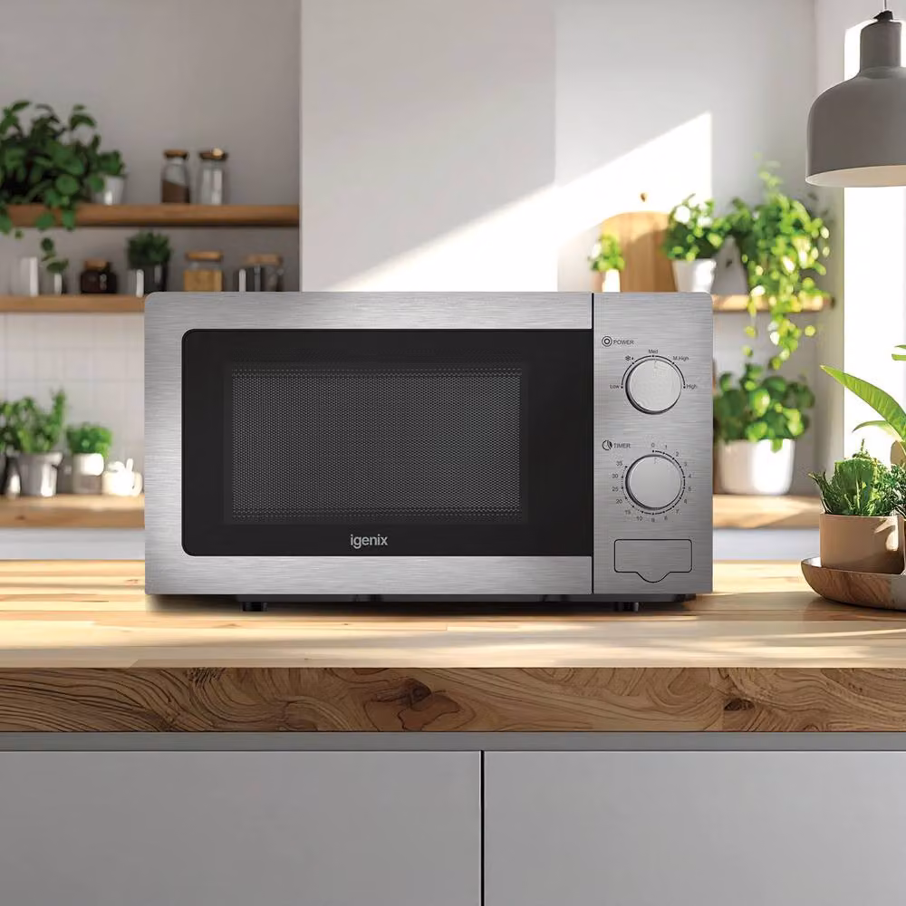 Igenix Solo Manual Microwave, 20L, 800W, Stainless Steel in Silver and Black – 3