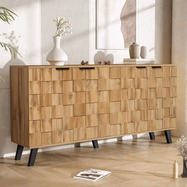 Aosom UK Modern Geometric Sideboard with Matt Handles and Adjustable Shelves, Wood, Black and Brown, W: 150 cm, D: 35 cm, H: 78 cm
