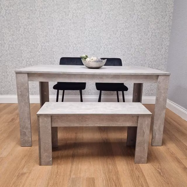 Kosy Koala Modern Grey Rectangular Dining Set with 2 Black Tufted Velvet Chairs and 1 Bench