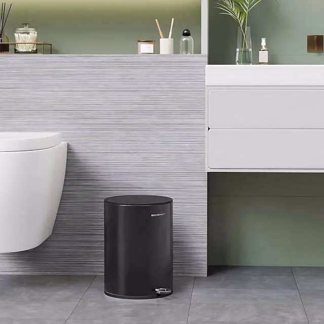 The Bazaarist Soft Close Steel Bathroom Pedal Bin with Removable Inner Bucket, Black