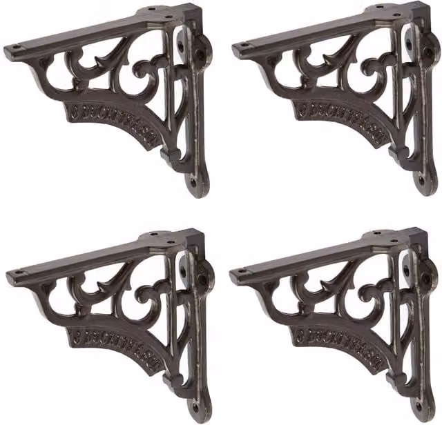 Hammer and Tongs Ornate Iron Shelf Bracket, Black, Pack of 4, Diameter: 120 mm