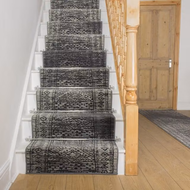 runrug Afrikans Stair Runner Carpet in Grey, W: 80 cm, L: 450 cm – 1