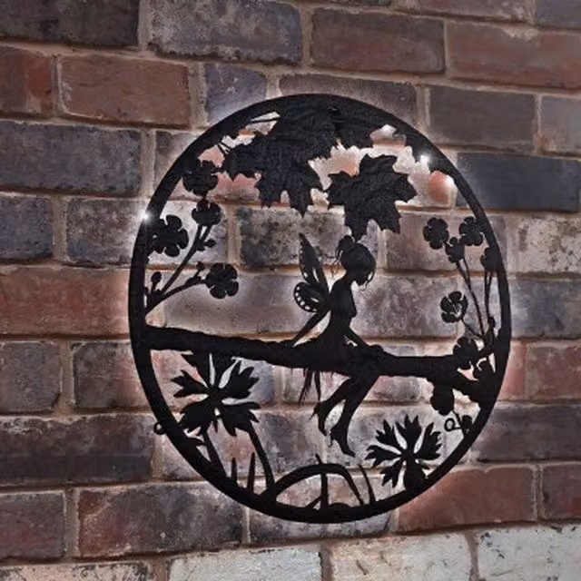 Betley Butterfly Solar Backlit Metal Garden Wall Art in Black