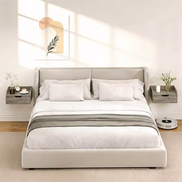 EONLION Grey Floating Bedside Tables Set of 2, Wall Mounted Modern Bedroom Furniture