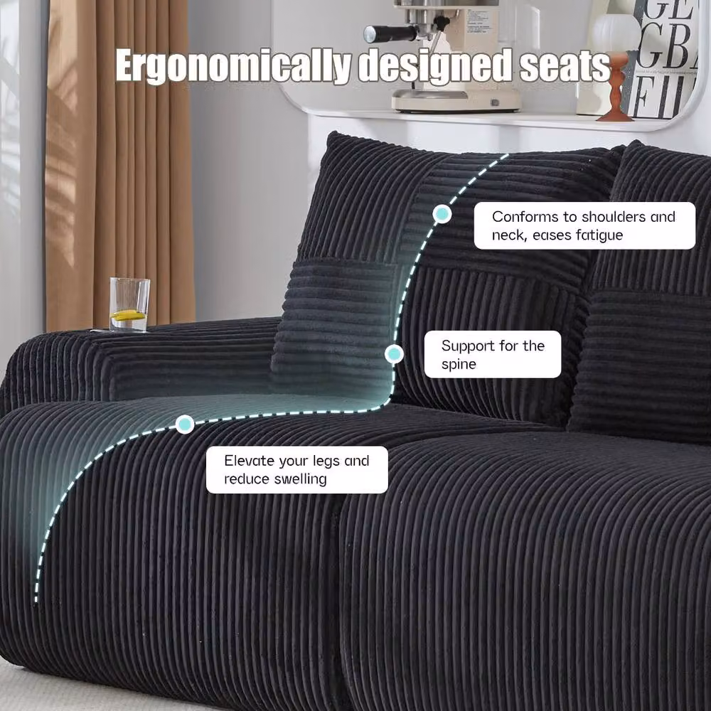 Rolipo Modular 2-Seater Reclining Sofa in Black Corduroy with Cup Holders – 4