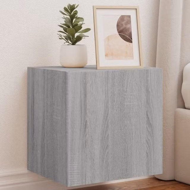 Berkfield Home Modern Wall-Mounted TV Cabinet with Integrated LED Lights in Grey Sonoma, W: 40.5 cm, D: 35 cm, H: 40.5 cm