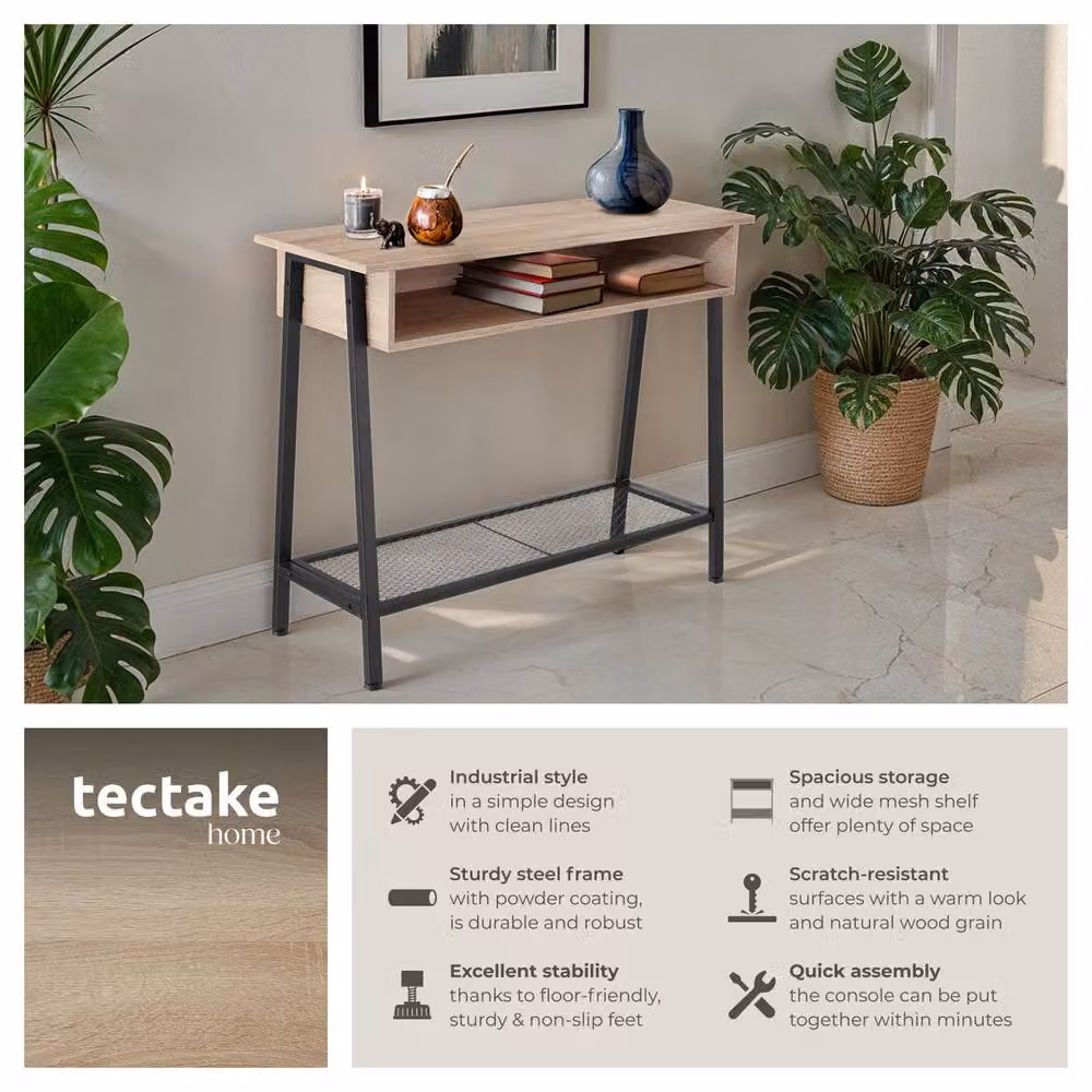 tectake Tralee Sideboard in Light Oak with Storage Compartment and Grid Shelf – 2