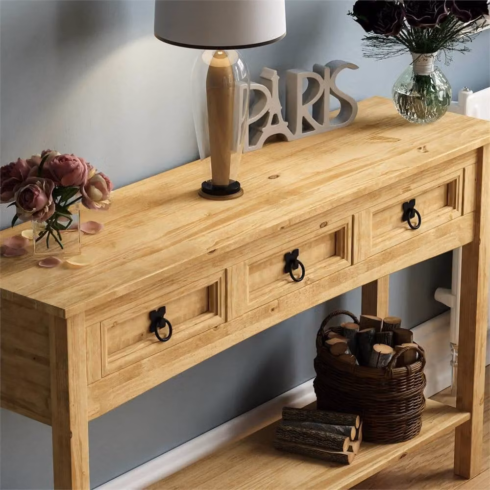 FORGEVIO 3 Drawer Wood Console Table in Brown – 3