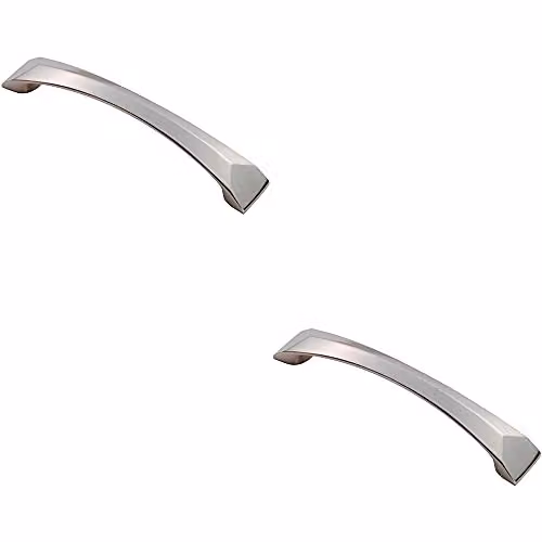 Loops 2 Pack Chiselled Bow Cabinet Pull Handle in Brushed Satin Nickel, W: 14.5 cm, H: 2.5 cm, Fixing Centres: 12.8 cm