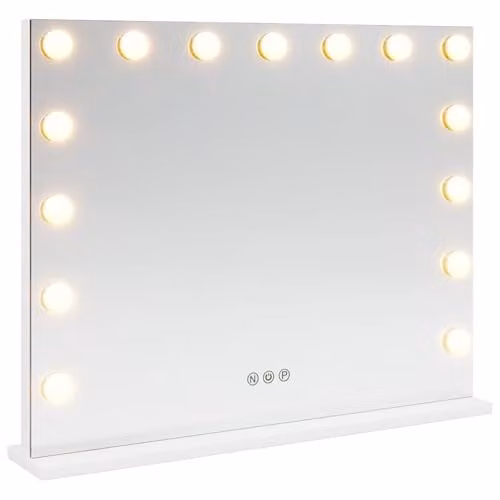 vidaXL LED Tabletop Vanity Mirror in White, Glass and Metal, W: 58 cm, D: 10 cm, H: 47 cm