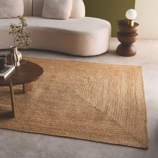 sweeek Rectangular Woven Jute Indoor Rug, Beige, W: 120 cm, L: 170 cm