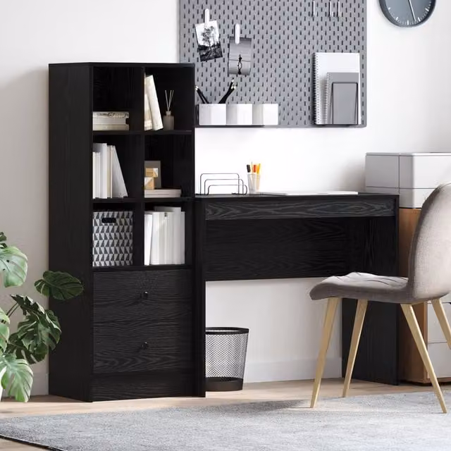 Berkfield Modern Writing Desk with Storage in Black Oak Finish – 1