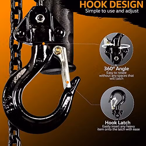 SuperHandy Mini Lever Hoist, 1.5 Ton Capacity, Black and Orange Steel Manual Chain Hoist with 2 Heavy Duty Hooks – 2
