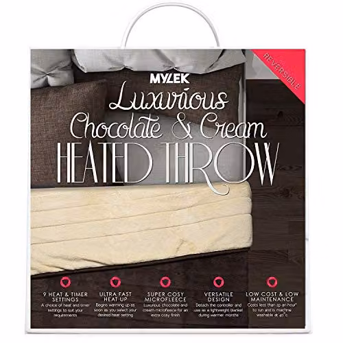 Mylek Electric Heated Throw Blanket in Chocolate and Cream, W/D/H: 160 x 120 cm – 7