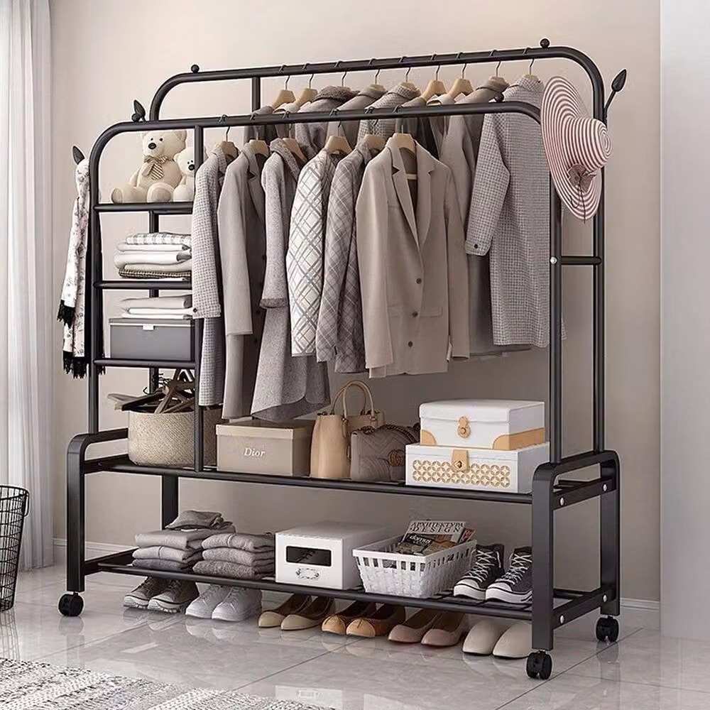 KORVIXA Heavy Duty Double Rail Clothes Garment Hanging Rack in Matt Black, Width: 90 cm – 4