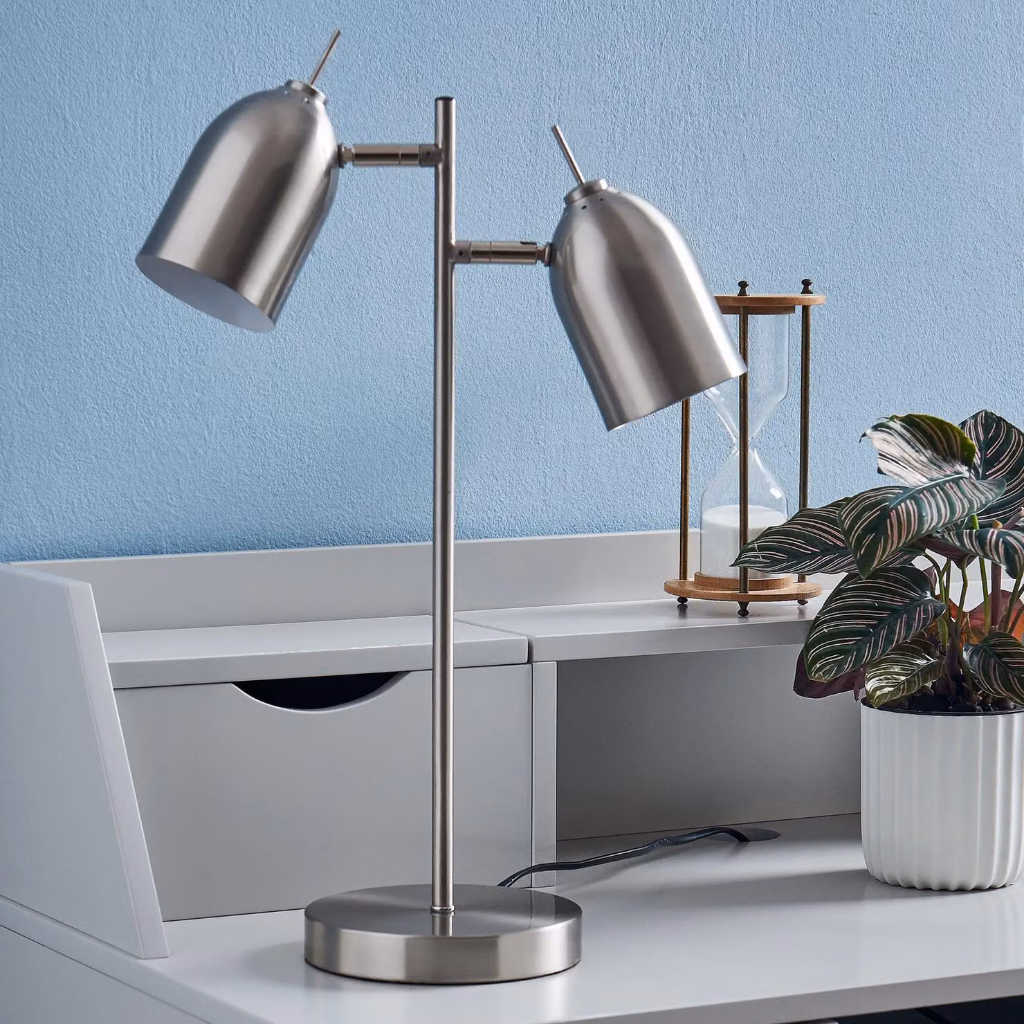 Teamson Home Mason Adjustable Double Light Table Lamp with Chrome Shade in Metallic Silver – 4