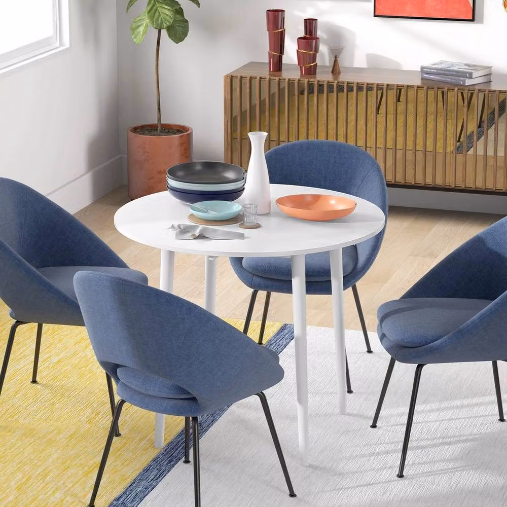 VOGREX White Round Drop Leaf Dining Table with Pine Wood Legs, W/D/H: 120 x 52 x 73.5 cm – 2