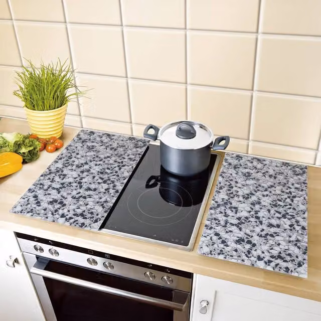 Basilico Set of 2 Granite-Effect Glass Hob Covers in Grey
