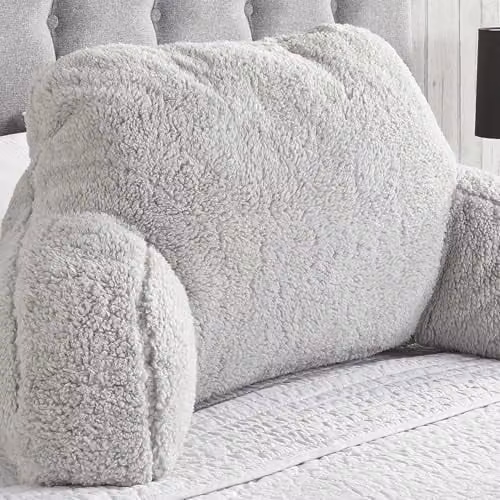 OHS Teddy Fleece Back Support Reading Cushion with Arms in Silver, W/D/H: 60 x 40 x 60 cm