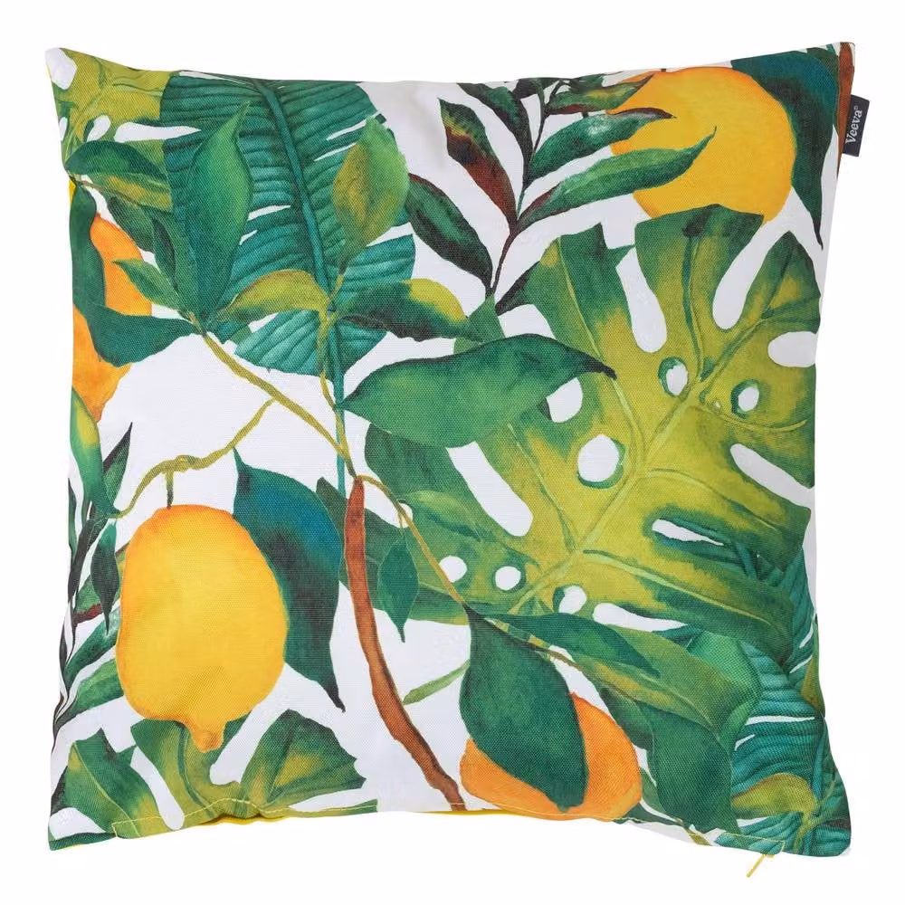 ICON Set of 2 Lemon Leaf Print Indoor and Outdoor Waterproof Cushions in Yellow, W/D/H: 43 x 43 x 43 cm – 3