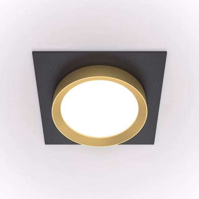 Maytoni Hoop Square Recessed Downlight in Black and Gold/Brass with GX53 Socket