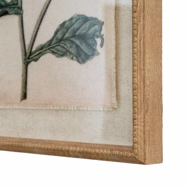 KDMK Flora Fauna Borage on Linen Beaded Frame Botanical Wall Artwork in Brown