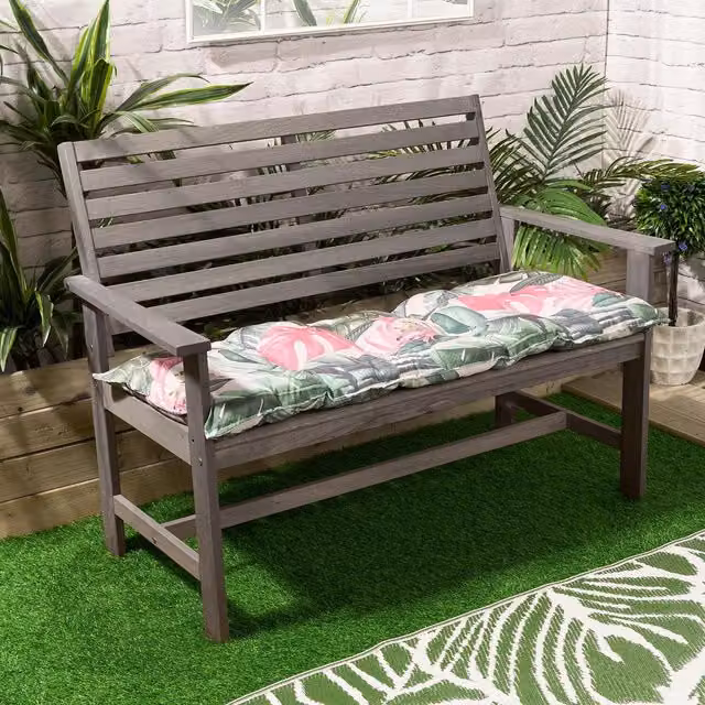 OHS 2 Seater Tropical Outdoor Bench Pad in Green and Multicolour with Water Repellent Fabric