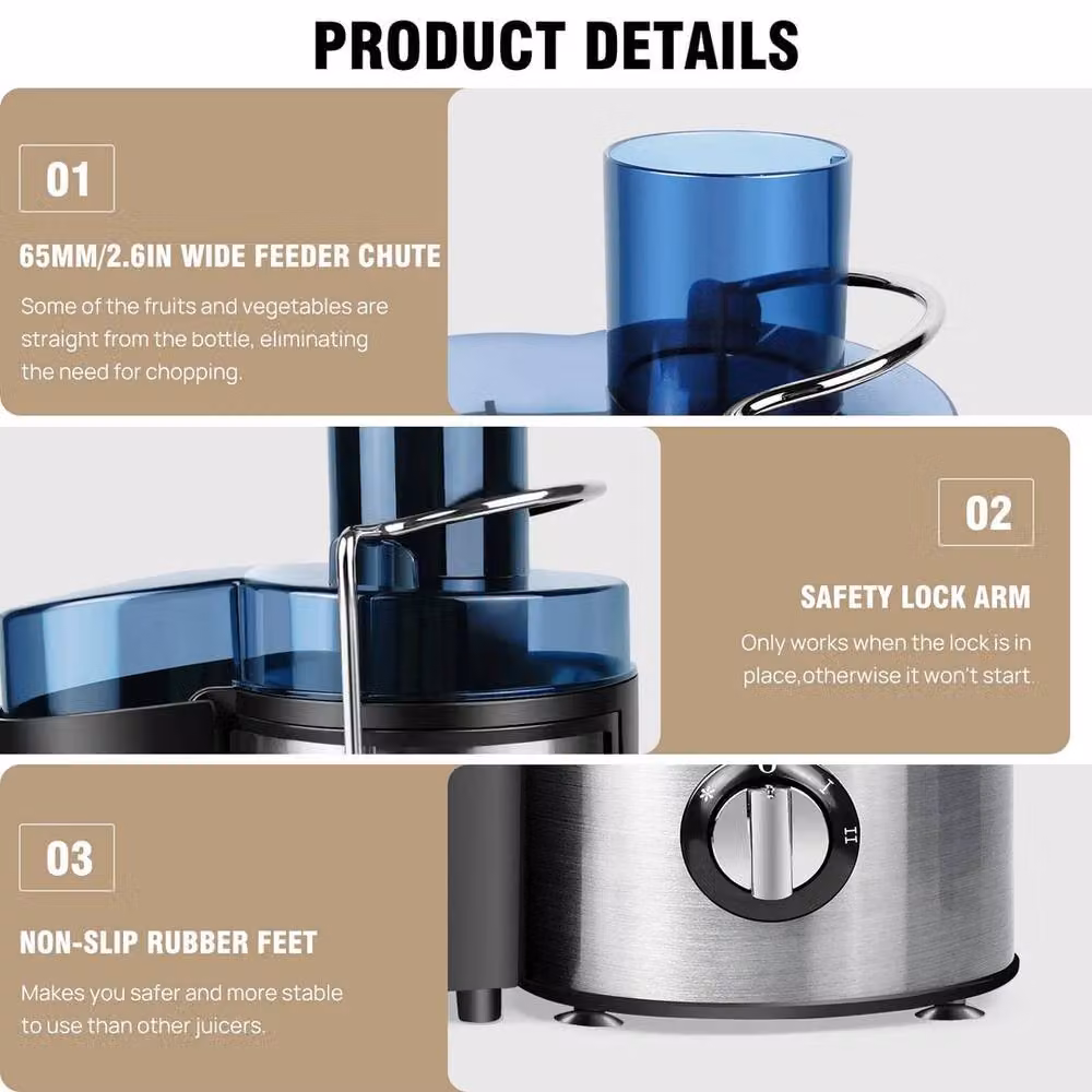 EONLION 1000W Centrifugal Juicer Machine for Whole Fruit and Vegetables in Silver – 5