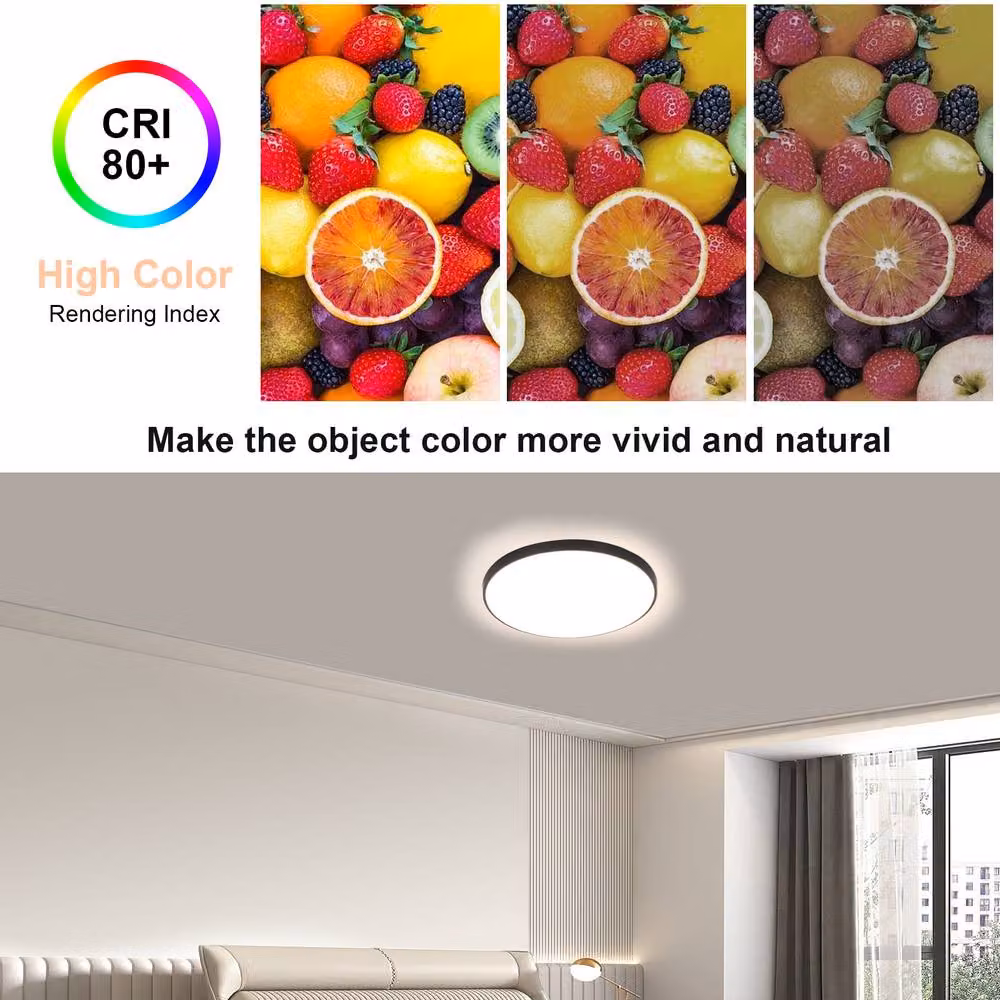 Pheashine Black Round LED Ceiling Light, 24W, 4500K Neutral White, IP44 Flush Mount Lamp – 2