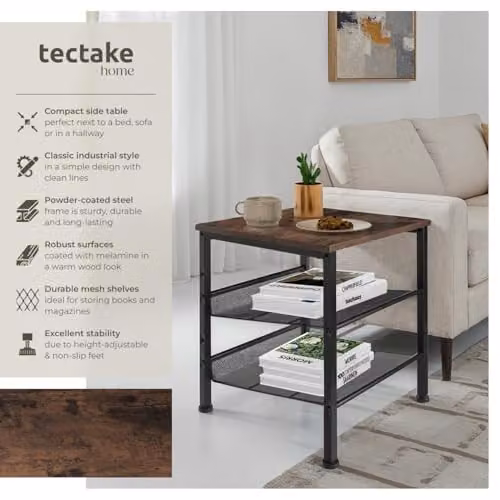 tectake Lincoln Industrial Style Side Table in Brown and Black, W/D/H: 40.5 x 40 x 50.5 cm – 3